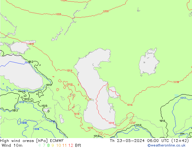 yüksek rüzgarlı alanlar ECMWF Per 23.05.2024 06 UTC