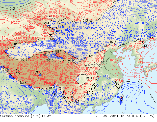 地面气压 ECMWF 星期二 21.05.2024 18 UTC