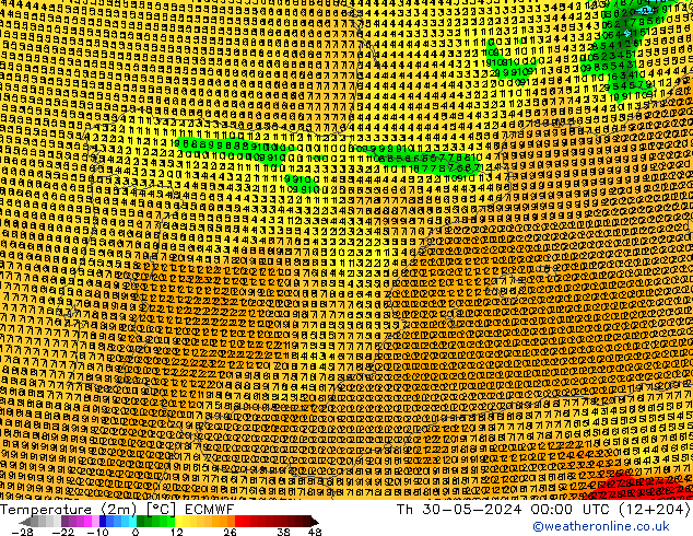 Temperatuurkaart (2m) ECMWF do 30.05.2024 00 UTC