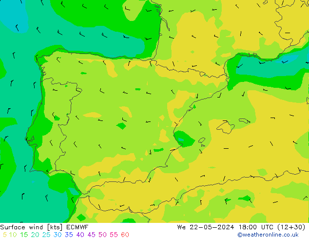 Wind 10 m ECMWF wo 22.05.2024 18 UTC