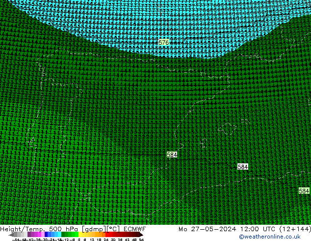 Height/Temp. 500 hPa ECMWF Po 27.05.2024 12 UTC