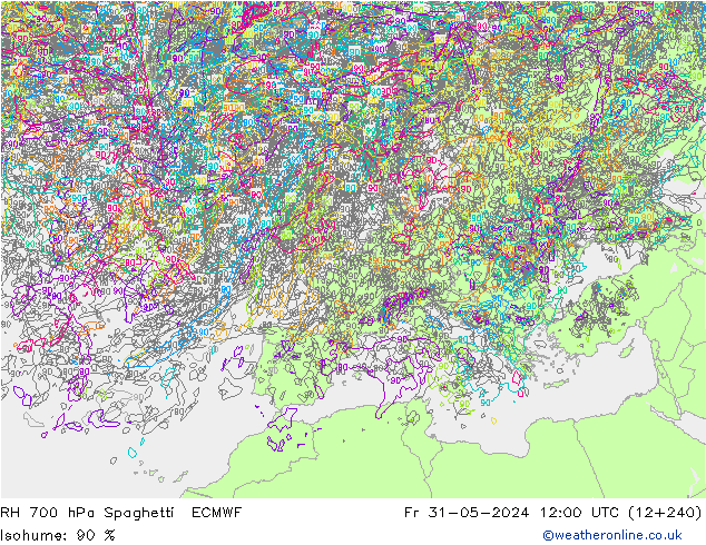 RH 700 hPa Spaghetti ECMWF Fr 31.05.2024 12 UTC