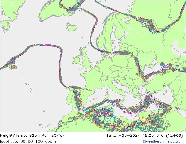 Height/Temp. 925 hPa ECMWF mar 21.05.2024 18 UTC