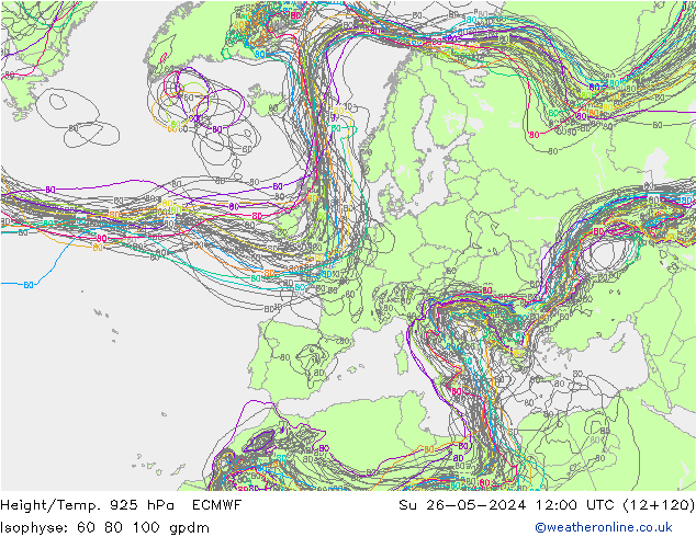 Height/Temp. 925 hPa ECMWF Ne 26.05.2024 12 UTC