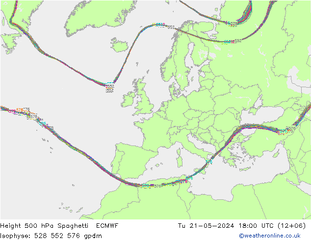 Height 500 hPa Spaghetti ECMWF Ter 21.05.2024 18 UTC