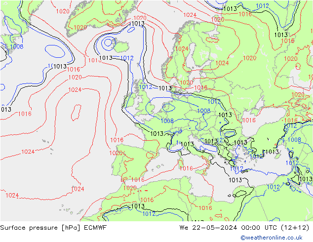 Luchtdruk (Grond) ECMWF wo 22.05.2024 00 UTC