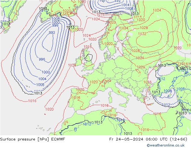 Atmosférický tlak ECMWF Pá 24.05.2024 06 UTC