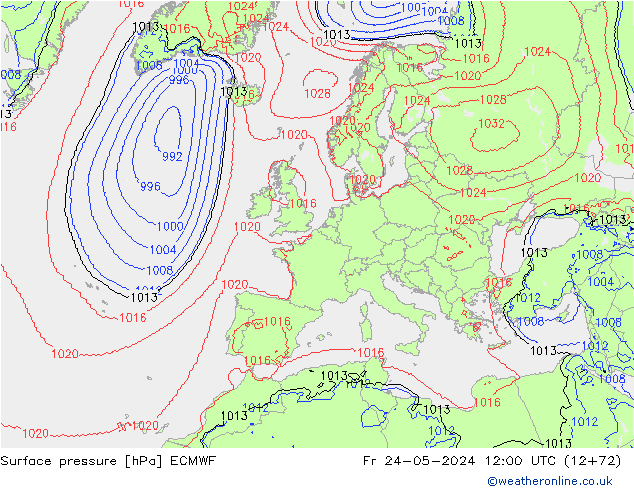 Surface pressure ECMWF Fr 24.05.2024 12 UTC