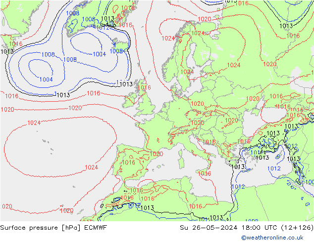 Surface pressure ECMWF Su 26.05.2024 18 UTC