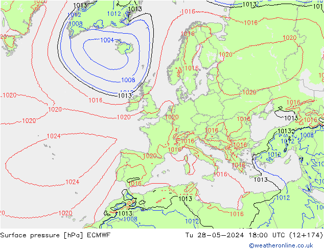 Pressione al suolo ECMWF mar 28.05.2024 18 UTC