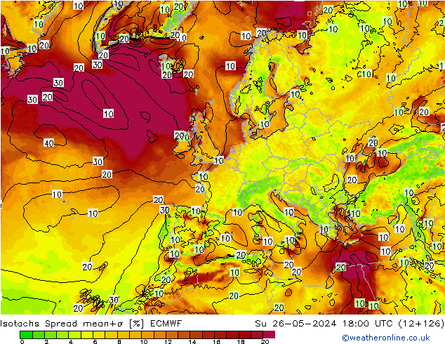 Isotachen Spread ECMWF So 26.05.2024 18 UTC