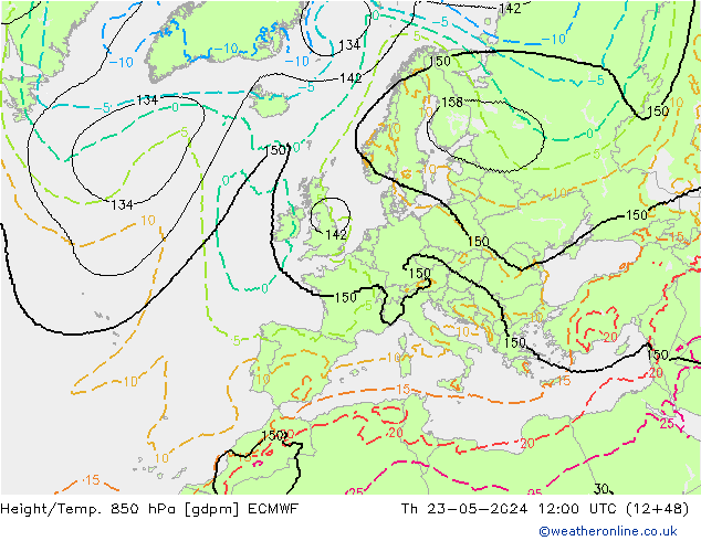 Height/Temp. 850 hPa ECMWF Do 23.05.2024 12 UTC
