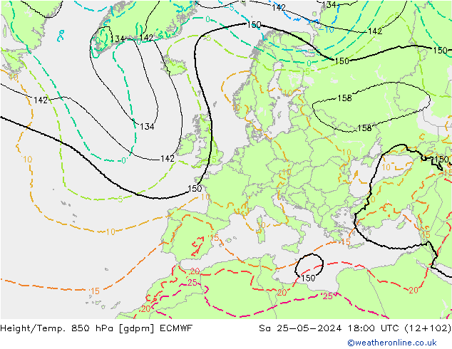 Hoogte/Temp. 850 hPa ECMWF za 25.05.2024 18 UTC
