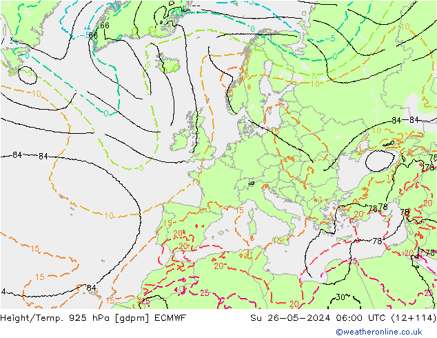 Geop./Temp. 925 hPa ECMWF dom 26.05.2024 06 UTC