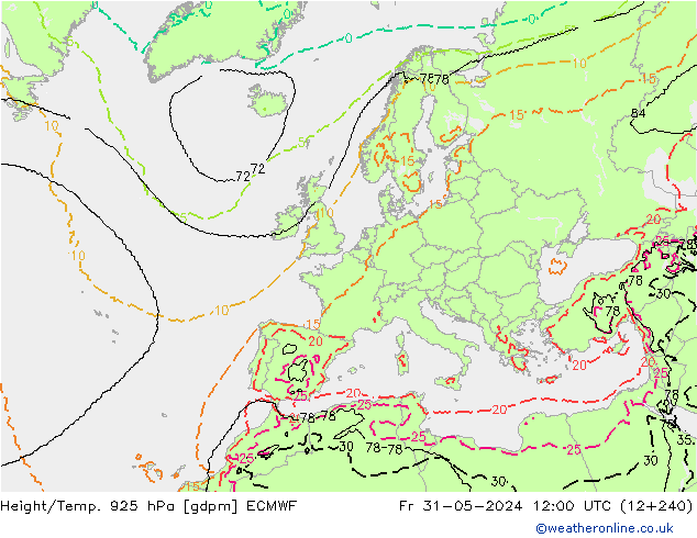 Height/Temp. 925 гПа ECMWF пт 31.05.2024 12 UTC