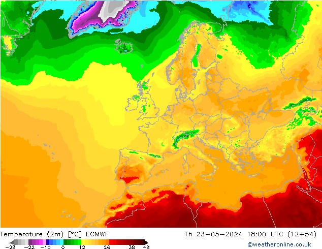 température (2m) ECMWF jeu 23.05.2024 18 UTC