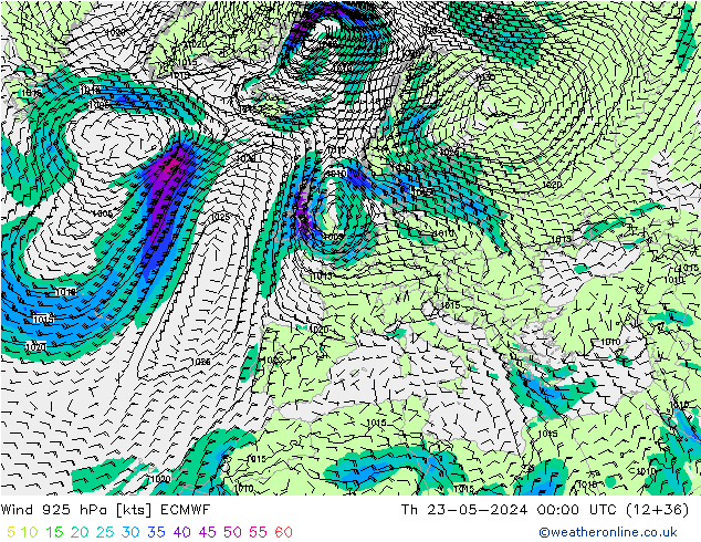 Wind 925 hPa ECMWF Do 23.05.2024 00 UTC