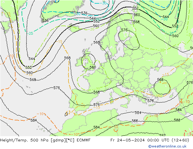 Height/Temp. 500 hPa ECMWF Fr 24.05.2024 00 UTC