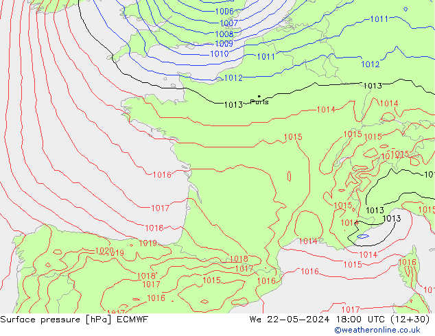 Surface pressure ECMWF We 22.05.2024 18 UTC