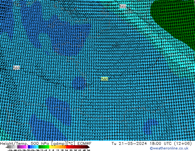 Height/Temp. 500 hPa ECMWF  21.05.2024 18 UTC