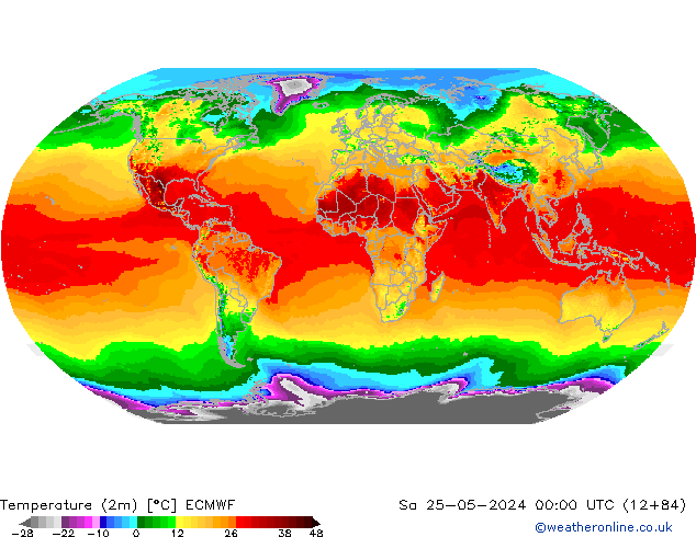 Temperature (2m) ECMWF Sa 25.05.2024 00 UTC
