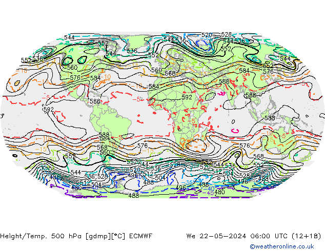 Yükseklik/Sıc. 500 hPa ECMWF Çar 22.05.2024 06 UTC