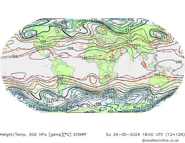 Height/Temp. 500 hPa ECMWF dom 26.05.2024 18 UTC