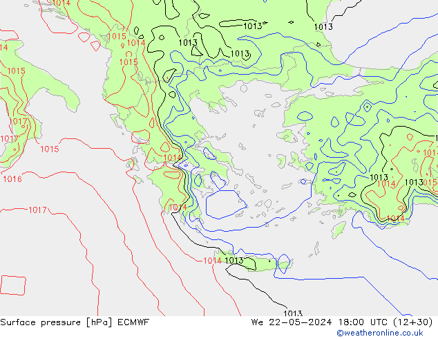 pressão do solo ECMWF Qua 22.05.2024 18 UTC