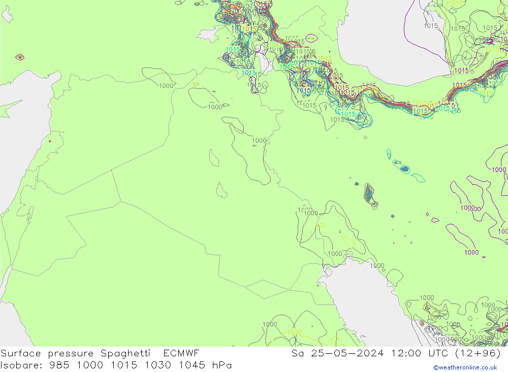 Bodendruck Spaghetti ECMWF Sa 25.05.2024 12 UTC