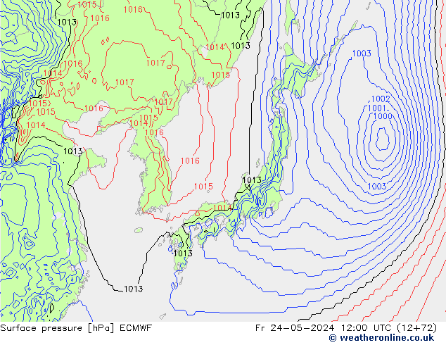 Presión superficial ECMWF vie 24.05.2024 12 UTC