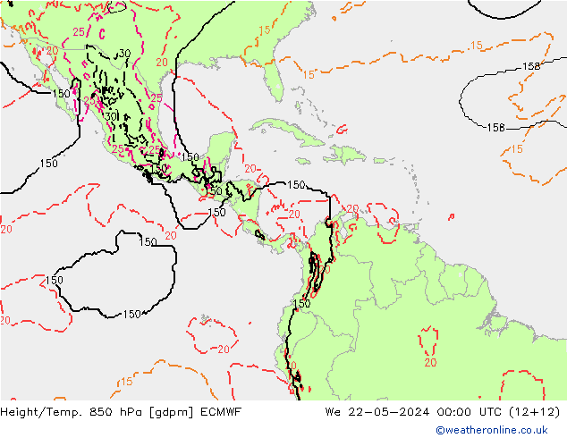 Height/Temp. 850 гПа ECMWF ср 22.05.2024 00 UTC