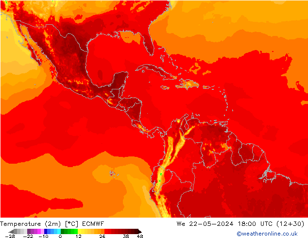 Temperatura (2m) ECMWF Qua 22.05.2024 18 UTC