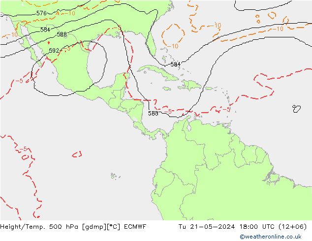 Height/Temp. 500 hPa ECMWF Tu 21.05.2024 18 UTC