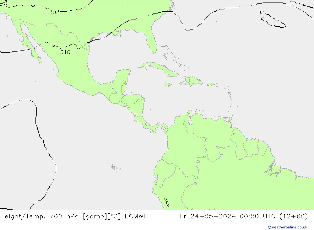 Height/Temp. 700 hPa ECMWF Fr 24.05.2024 00 UTC