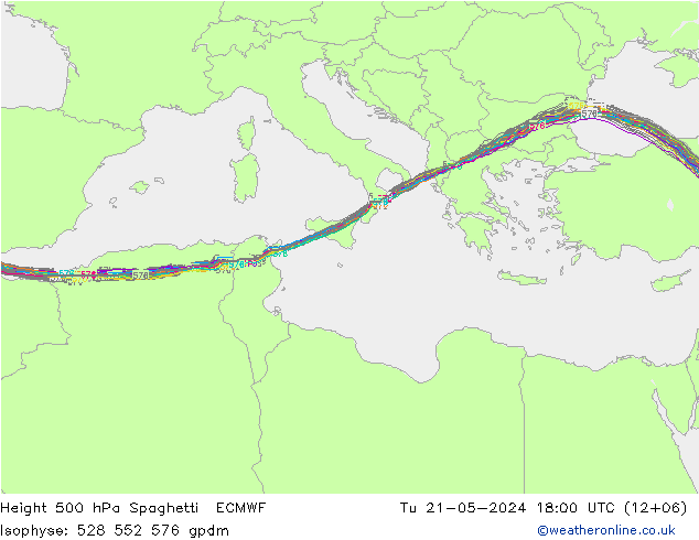 Height 500 hPa Spaghetti ECMWF  21.05.2024 18 UTC