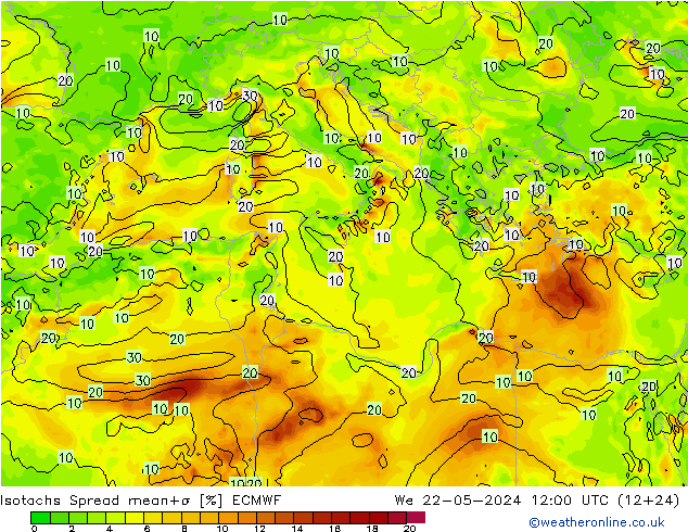 Isotachs Spread ECMWF We 22.05.2024 12 UTC