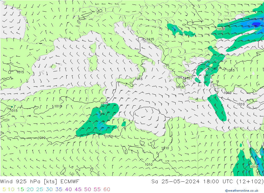 Viento 925 hPa ECMWF sáb 25.05.2024 18 UTC