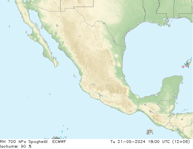 Humedad rel. 700hPa Spaghetti ECMWF mar 21.05.2024 18 UTC