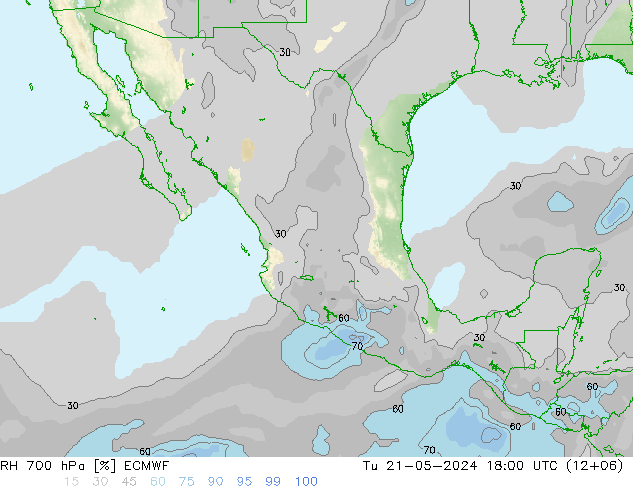 Humedad rel. 700hPa ECMWF mar 21.05.2024 18 UTC