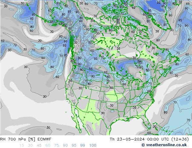 RH 700 hPa ECMWF Th 23.05.2024 00 UTC