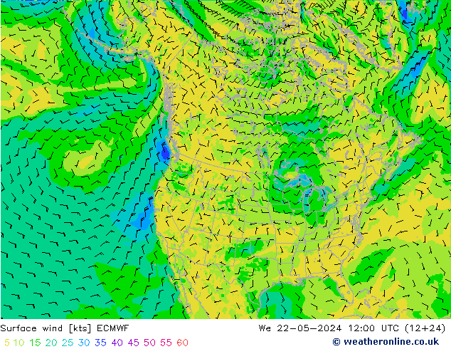 Viento 10 m ECMWF mié 22.05.2024 12 UTC