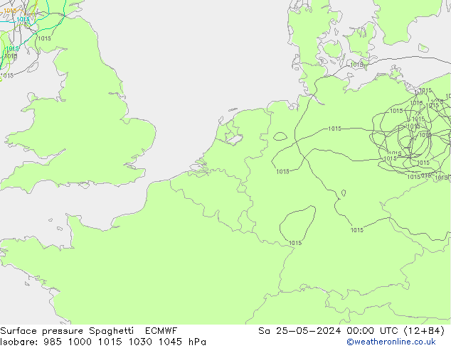 Bodendruck Spaghetti ECMWF Sa 25.05.2024 00 UTC