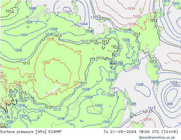 Atmosférický tlak ECMWF Út 21.05.2024 18 UTC
