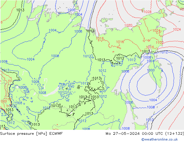 Presión superficial ECMWF lun 27.05.2024 00 UTC