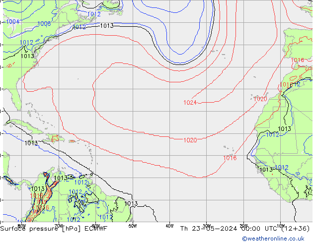 Pressione al suolo ECMWF gio 23.05.2024 00 UTC