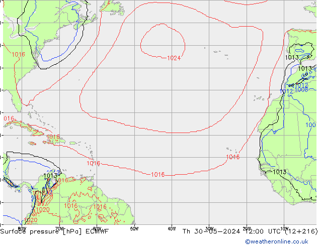 Pressione al suolo ECMWF gio 30.05.2024 12 UTC