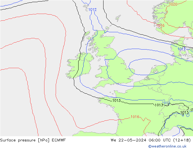 Pressione al suolo ECMWF mer 22.05.2024 06 UTC