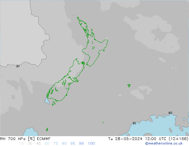 RH 700 hPa ECMWF mar 28.05.2024 12 UTC