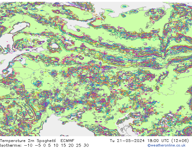 карта температуры Spaghetti ECMWF вт 21.05.2024 18 UTC
