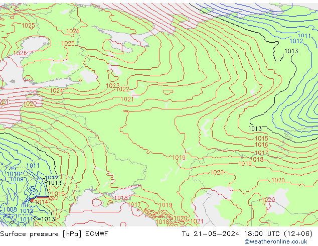 Surface pressure ECMWF Tu 21.05.2024 18 UTC